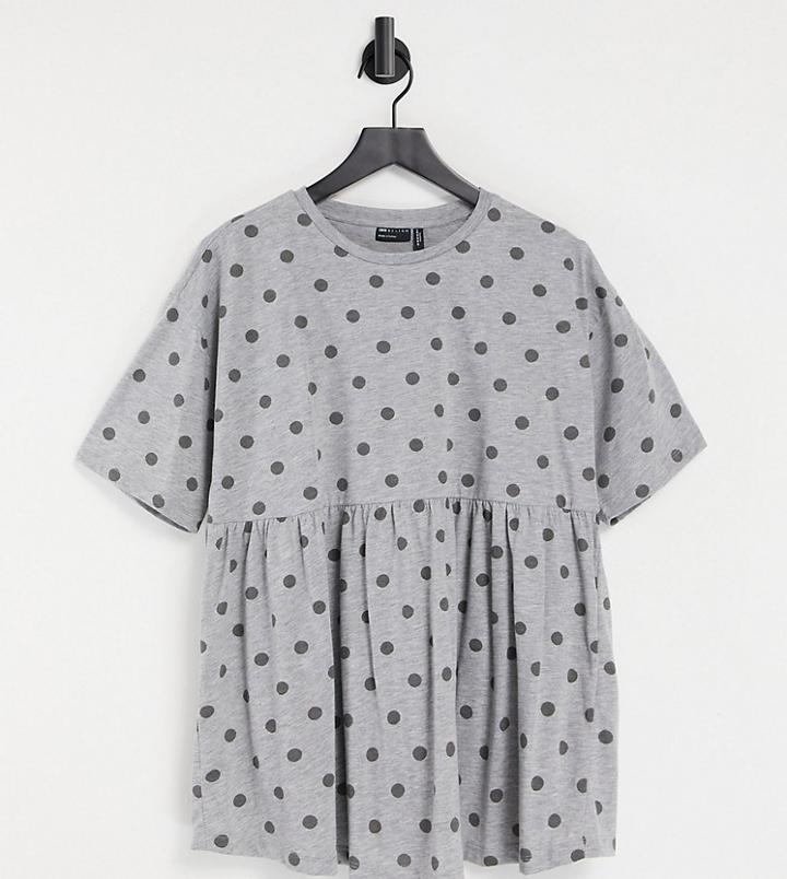 Asos Design Maternity Nursing Double Layer Smock Top In Polka Dot-grey
