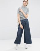 Asos Textured Denim Wide Leg Pants - Darkwash Blue