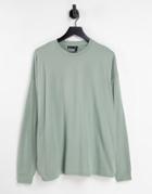 Asos Design Organic Blend Oversized Long Sleeve T-shirt In Khaki-green