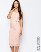 Asos Tall Lace Floral Scallop Midi Dress - Nude