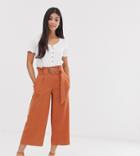 New Look Petite Crop Pants With Belt In Rust - Red