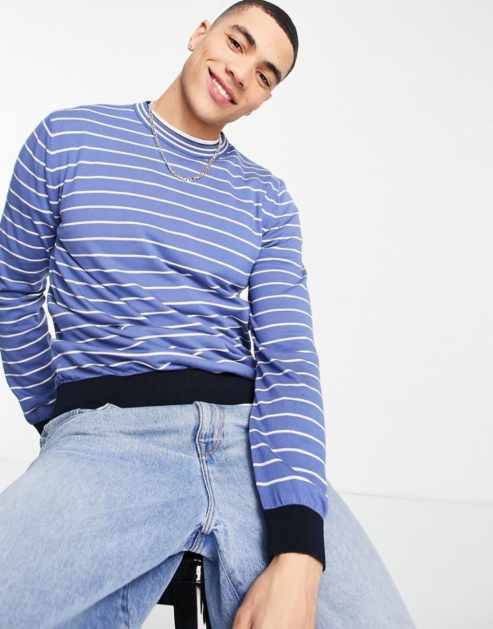 Boss Peo Striped Crew Neck Sweater-blue