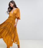 Asos Design Tall Exclusive Lace And Jacquard Hanky Hem Midi Dress - Yellow