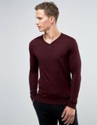 Selected Homme Merino Wool V-neck Sweater - Red