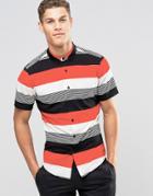 Asos Shirt In Multicoloured Block Stripe In Regular Fit - Multi