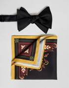 Asos Design Bow Wedding Tie And Paisley Pocket Square - Black