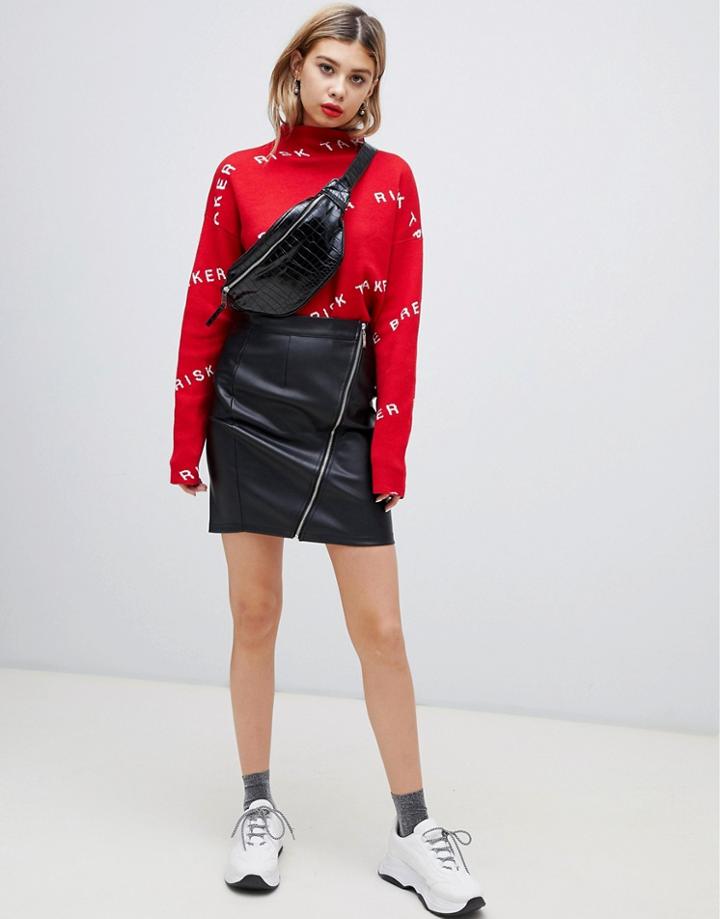 Noisy May Pu Skirt With Zip Detail - Black
