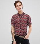Reclaimed Vintage Inspired Shirt In Red Baroque Print With Short Sleeves In Reg Fit - Black