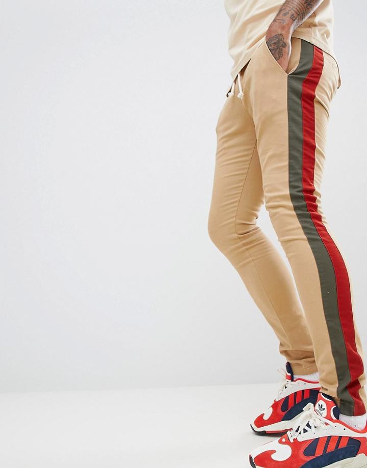 Profound Aesthetic Double Stripe Joggers With Tie Waist - Stone
