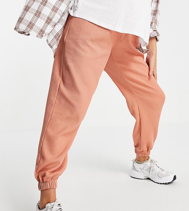 Asos Design Maternity Waffle Textured Sweatpants In Terracotta-orange