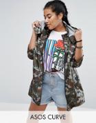 Asos Curve Pac-a-trench In Camo Print - Multi
