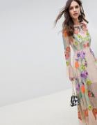 Asos Edition Embroidered Floral Maxi Dress - Beige