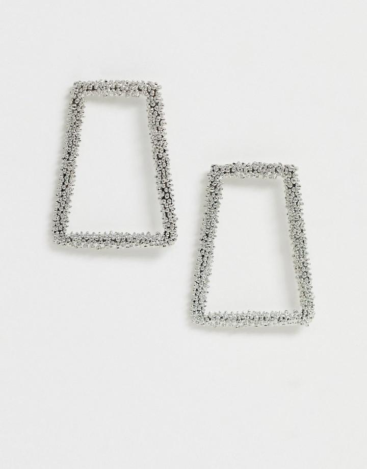 Asos Design Earrings In Fine Open Shape Texture In Silver Tone