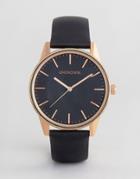 Unknown Classic Leather Watch In Black & Rose Gold - Black