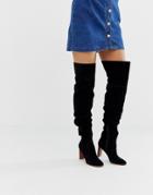 Asos Design Kentucky Premium Suede Slouch Thigh High Boots In Black