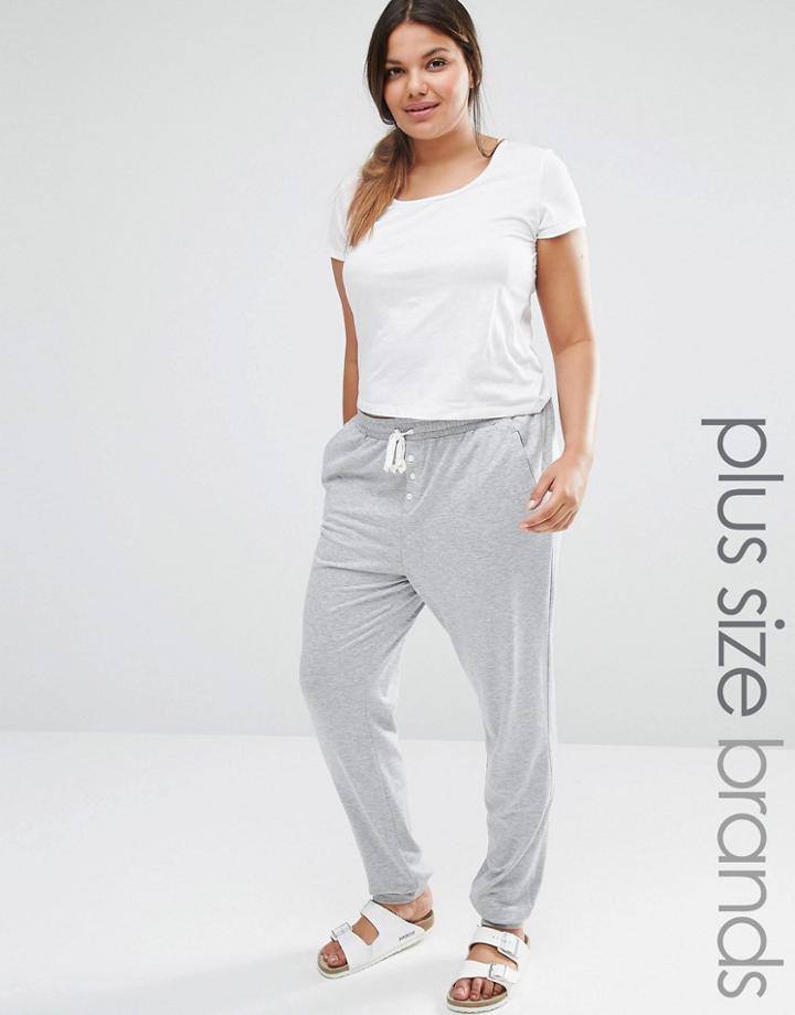 One Day Plus Jogger With Button Front Detail - Gray