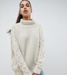 Prettylittlething Cable Knit Sweater In Stone - Stone