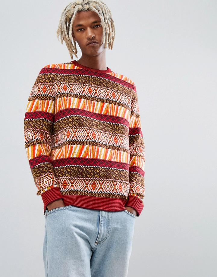 Asos Design Sweater With All Over Pattern-orange