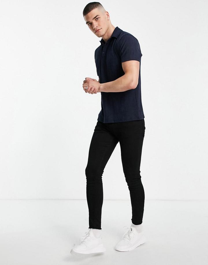 Asos Design Rib Polo In Navy-blues