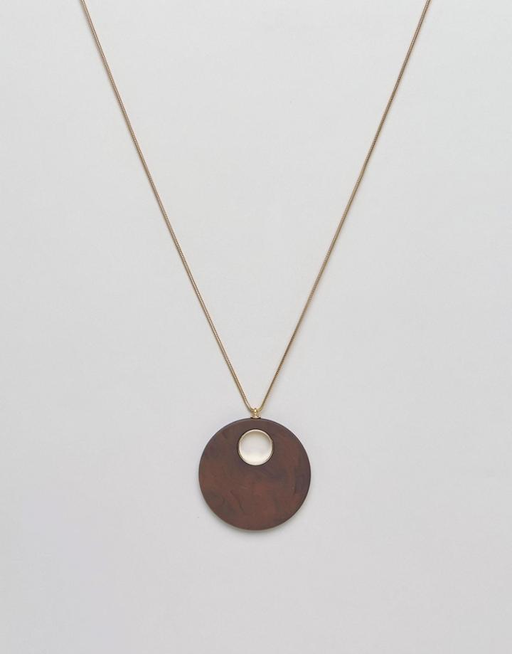 Jaeger Wood Effect Resin Pendant Necklace - Gold
