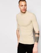 Weekday Tight T-shirt Turtleneck Short Sleeve In Beige - Beige