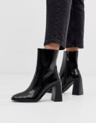 Raid Kiaya Square Toe Heeled Ankle Boots In Black Patent
