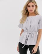 Asos Design Pleat Front Top With Belt Detail-silver