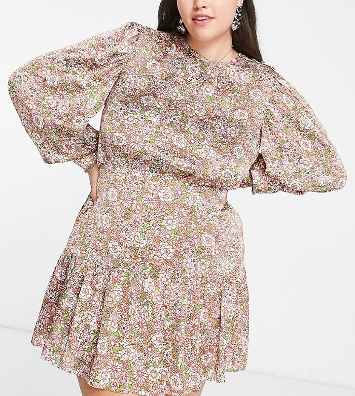 Reclaimed Vintage Inspired Plus Mini Tea Dress In Floral Print-multi