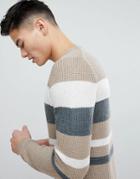 Esprit Sweater With Mixed Stripes - Beige
