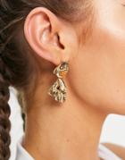 French Connection Shaped Brushed Gold Earrings