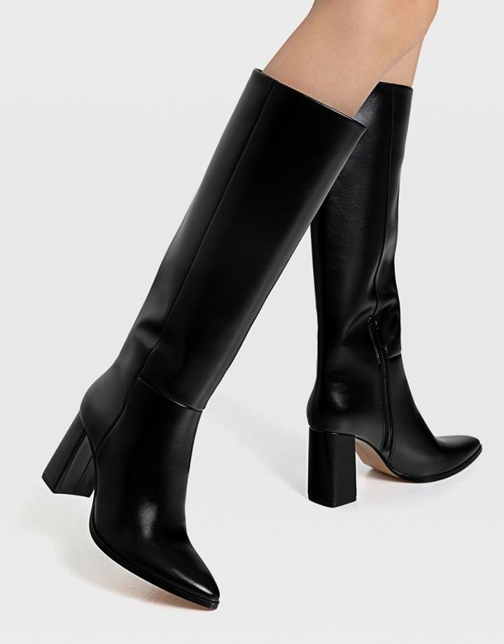Stradivarius Knee-high Heeled Boots In Black