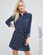 Yumi Petite Shirt Dress In Polka Dot - Navy