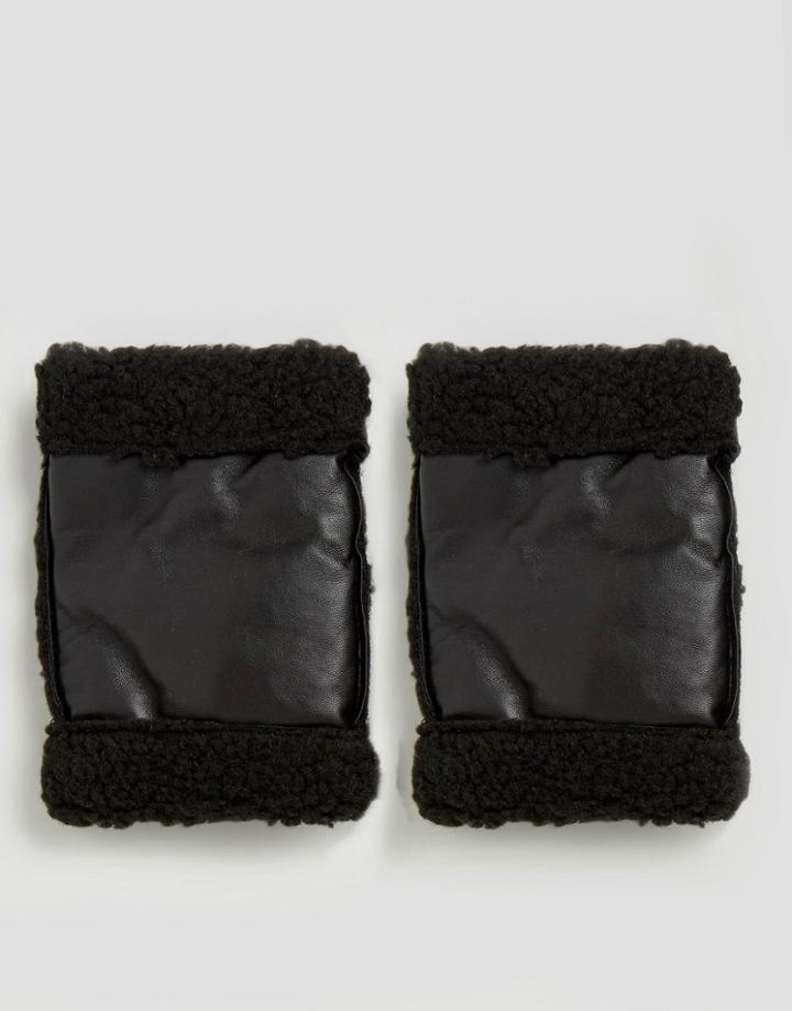 Asos Leather Cuff In Black With Fleece Lining - Black
