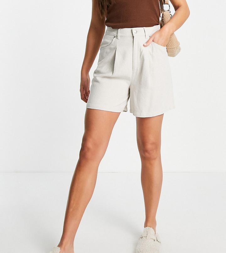Asos Design Tall Dad Short In Oatmeal Linen-neutral