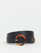 Asos Design Hip And Waist Belt With Circle Tort Buckle And Tip-black