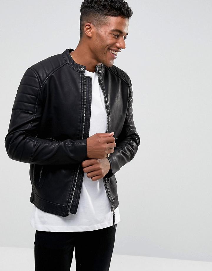 New Look Biker Jacket In Black - Black