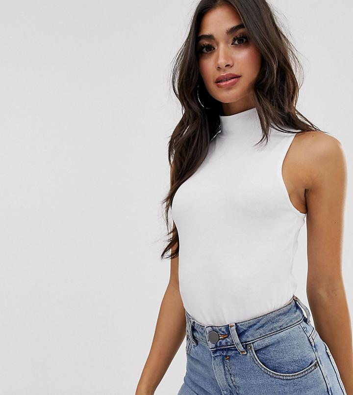 Asos Design Petite Turtleneck Sleeveless Body In White - White