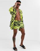Asos Design Two-piece Swim Short In Neon Zebra Super Short Length-multi