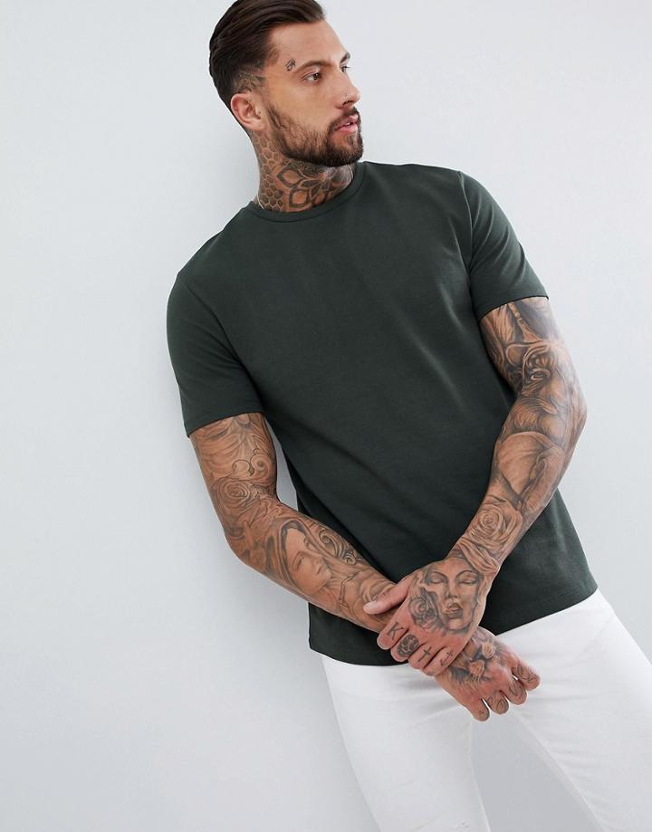 Asos Design Relaxed Fit Pique T-shirt In Green - Green