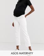 Asos Design Maternity Florence Authentic Straight Leg Jeans In Bone Chalky White With Side Bump Bands - White