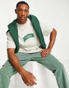 Topman Oversized Fit T-shirt With Boston Print In Ecru-white