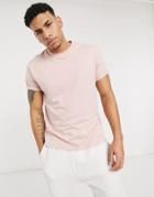 Asos Design T-shirt With Roll Sleeve In Pink
