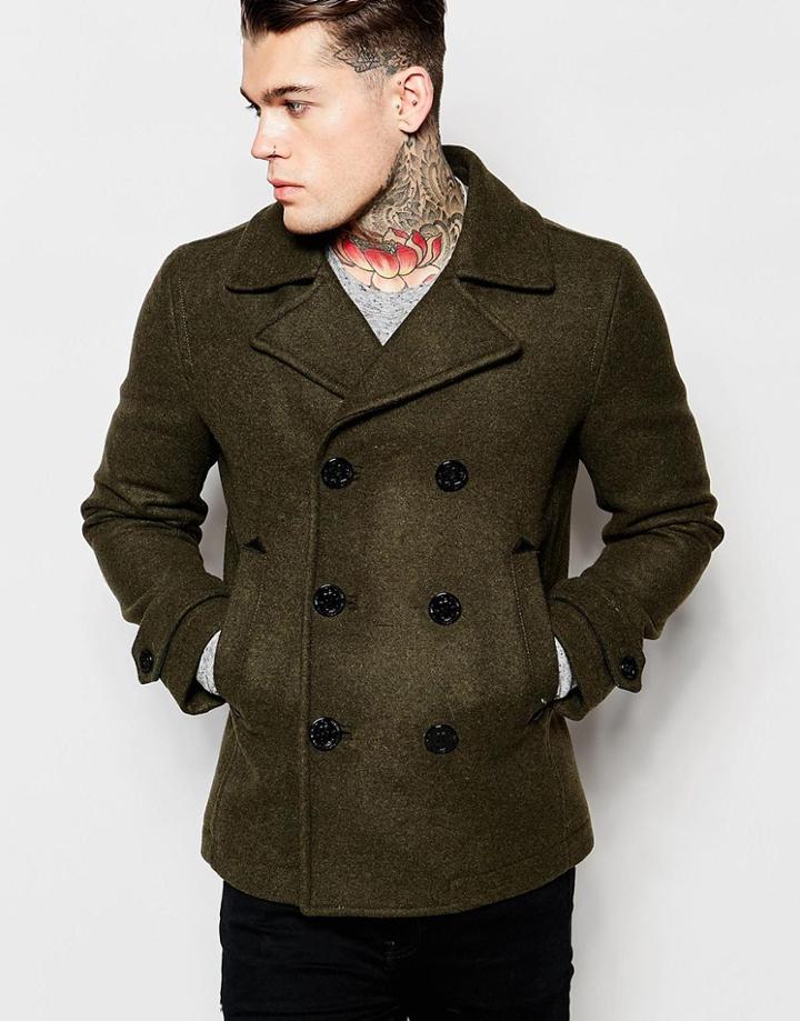 Diesel Wool Peacoat W-sami Double Breasted - Green