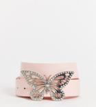 Asos Design Curve Waist And Hip Belt With Butterfly Buckle In Pink