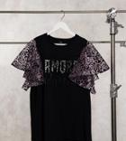 River Island Plus Amore Slogan T-shirt With Leopard Sleeves In Black