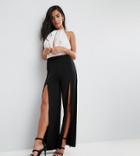 Asos Petite Wide Leg In Slinky With Thigh High Splits - Black