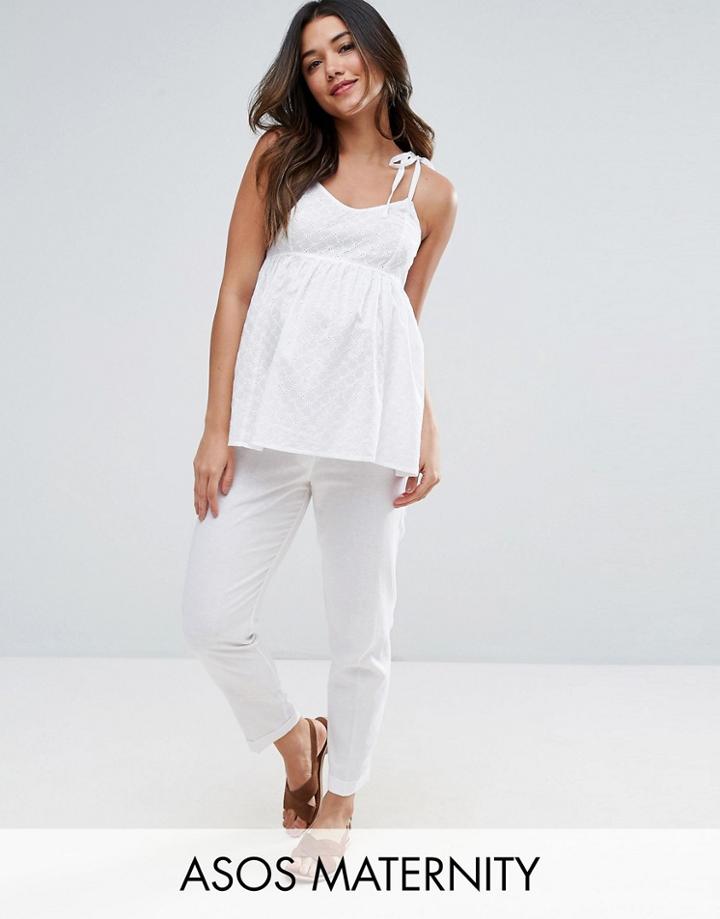 Asos Maternity Linen Cigarette Pant - White