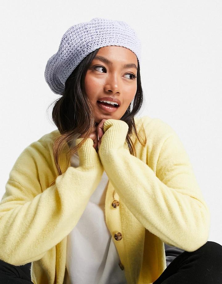Asos Design Crochet Beret In Blue-blues