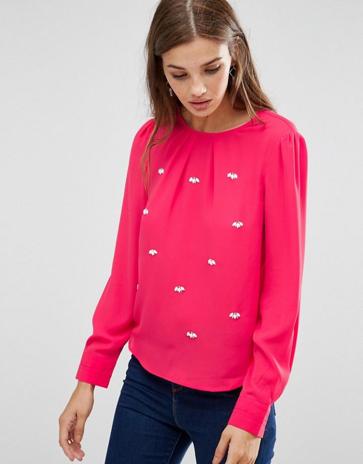 Lavand Embellished Long Sleeve Top - Fuxia