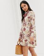Glamorous Mini Tea Dress With Pussybow In Vintage Floral
